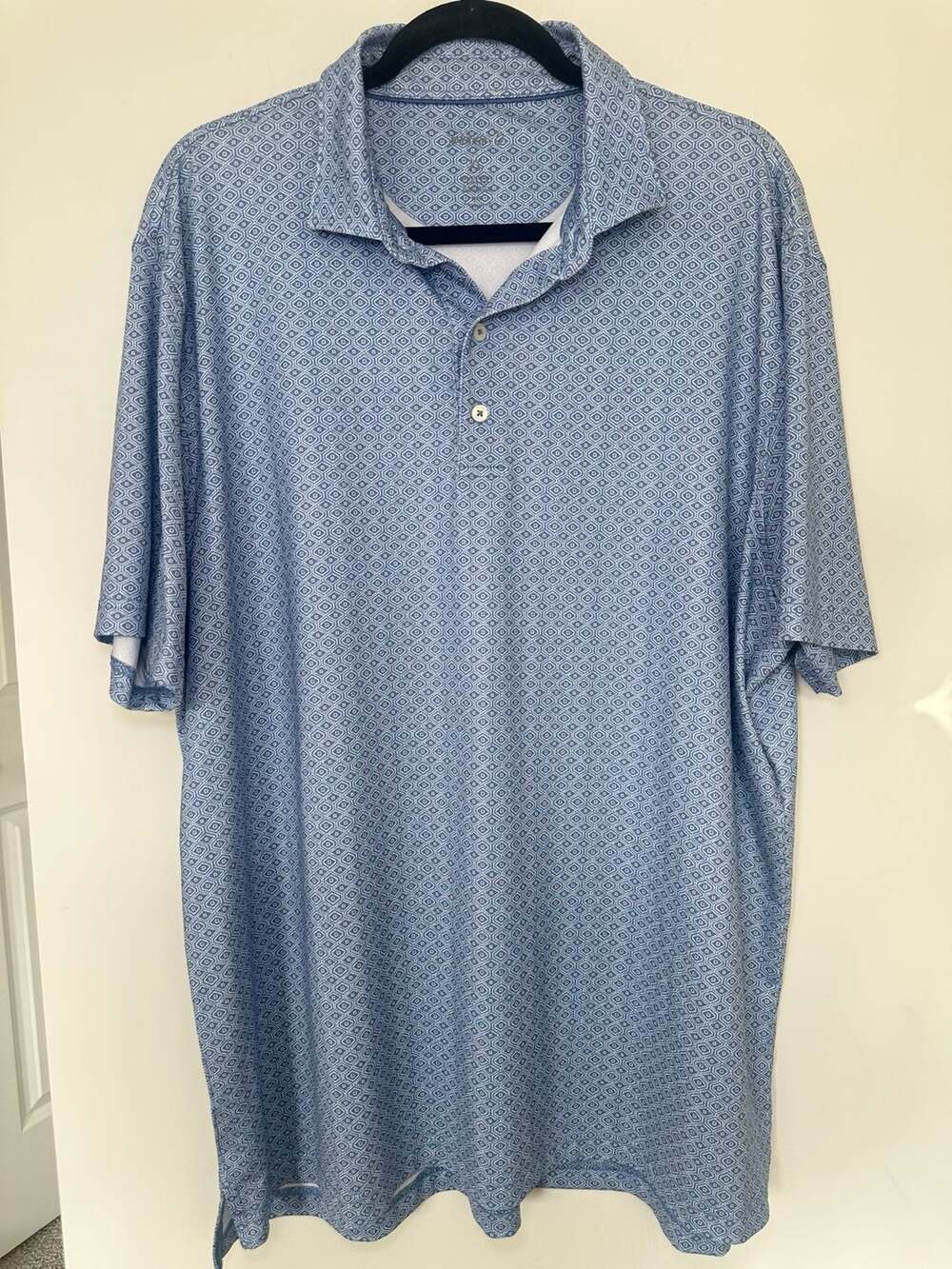 Johnnie-O Hinson Geo Print Performance Polo Size XL Blue Golf Shirt